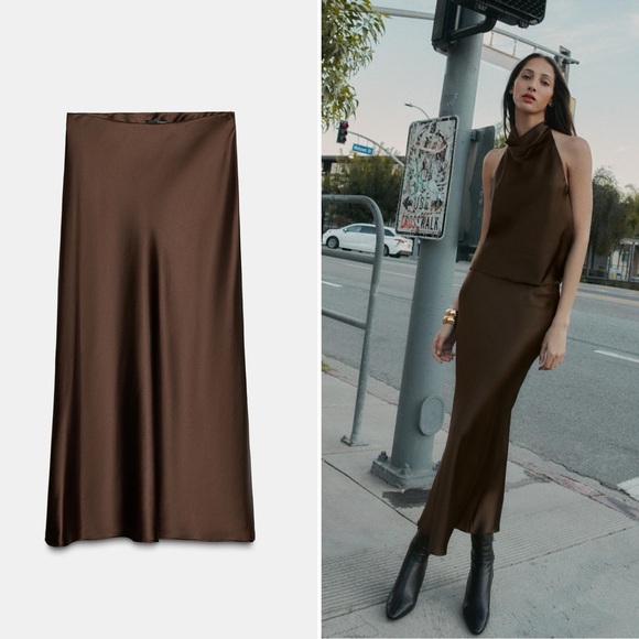 Zara Dresses & Skirts - Zara Brown Midi Skirt